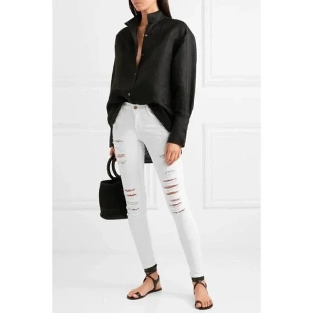 Le Skinny De Jeane Blanc White Distressed Jeans by Frame Denim Size 27